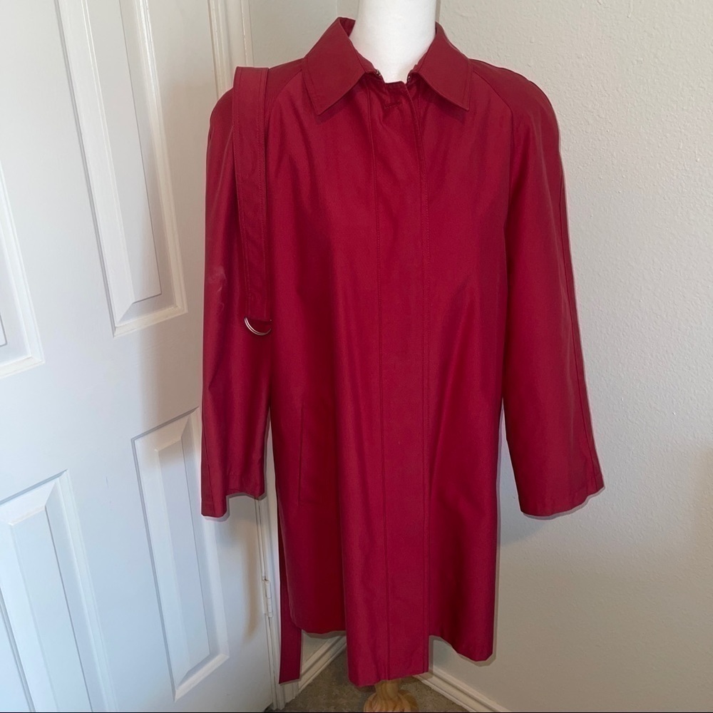 gallery Red Raincoat Trench Swith Matching Floppy Hat / Plaid Interior - M